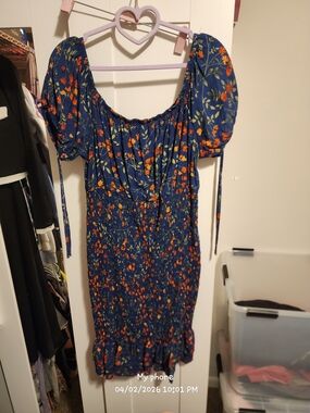 Jasmine Navy Floral Puff-Sleeve Midi Dress